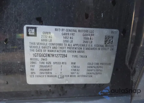 2017 GMC Canyon Sle из США, поврежденный, VIN 1GTG6CEN7H1277284